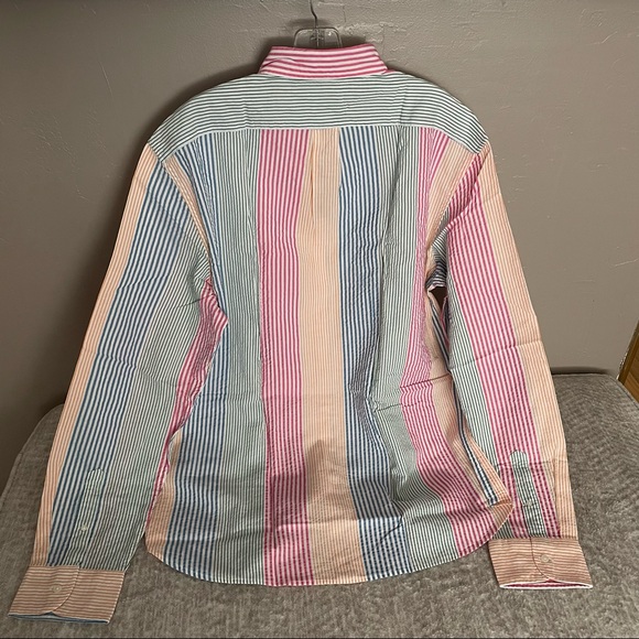 New! J Crew Slim Fit Seersucker Button Down Shirt Multi Color Stripe Size XL - Picture 6 of 16